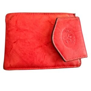 Buxton Red Leather Top Grain Cowhide Wallet Card Holder Floral Design
